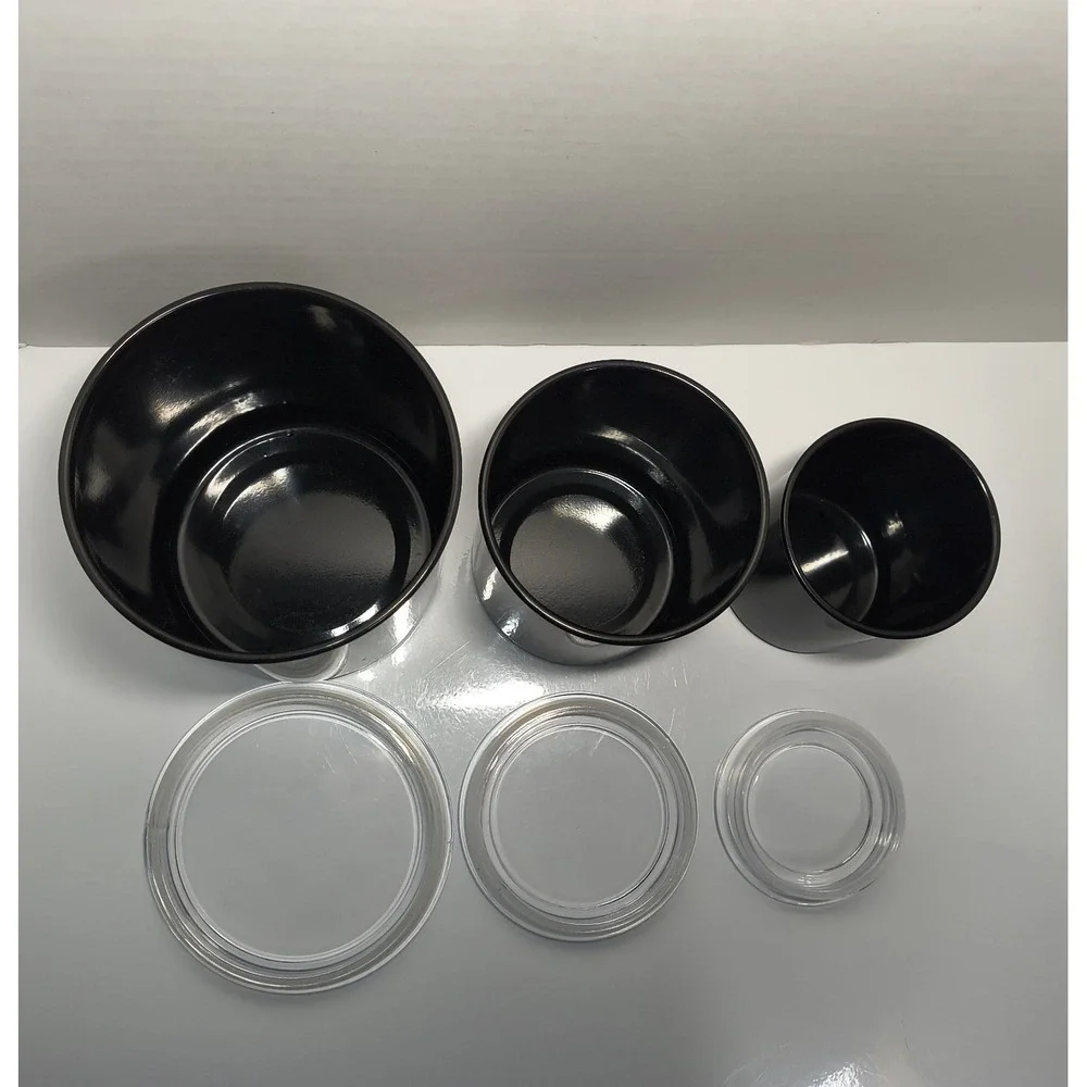 Canister Set Black Metal W Air Tight Acrylic Lid Kitchen Bathroom Office Storage